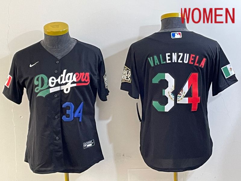 Women Los Angeles Dodgers 34 Valenzuela Black Game 2024 Nike MLB Jersey style 10293